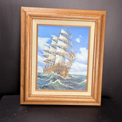 #ad John Ambrose Original Oil Painting Clipper Ship Gallery Framed Fine Art Signed $93.50