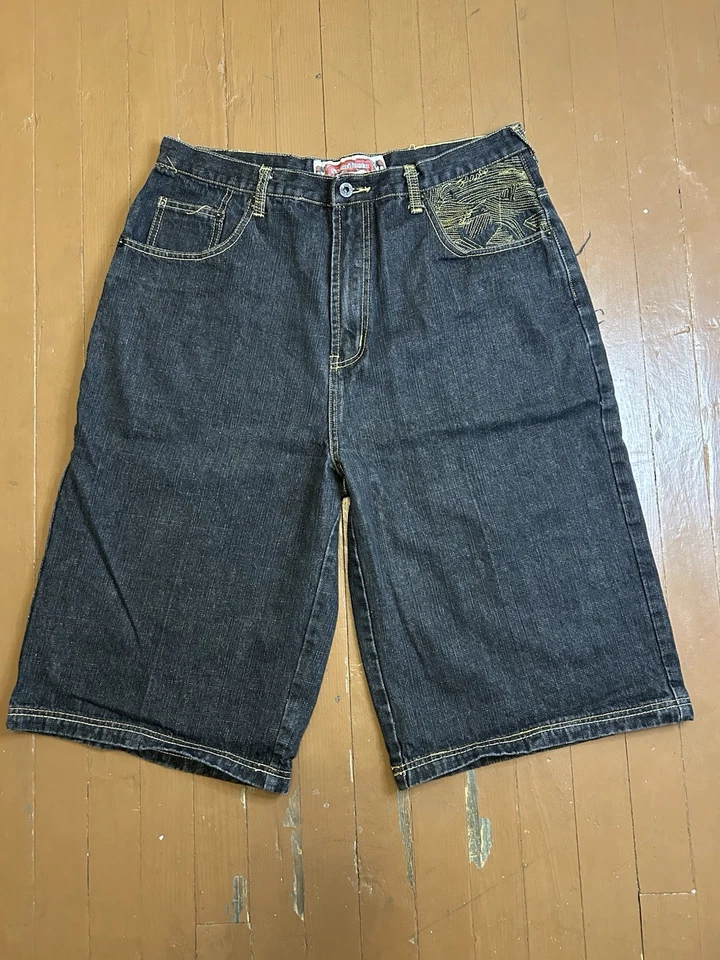 Y2K Stone Touch Dark Washed Denim Shorts Men’s Size 38 Embroidered - Image 2 of 4