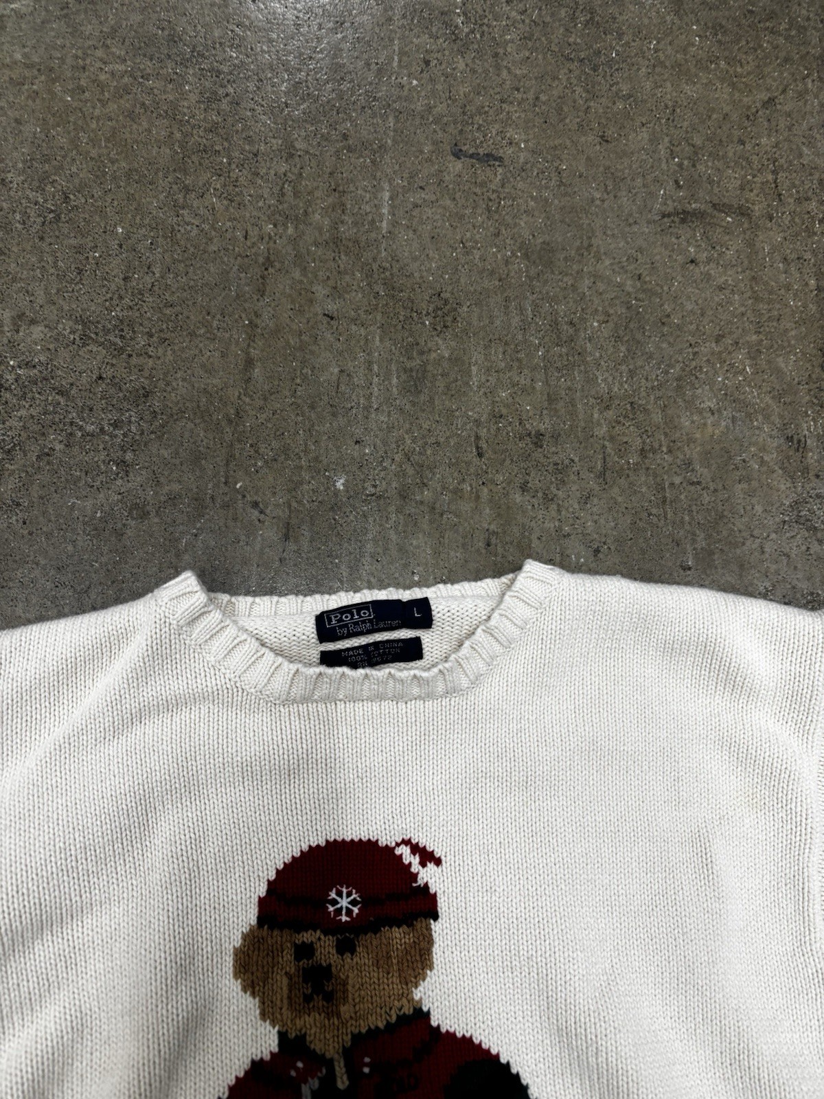 Vintage Ralph Lauren Rare Sled Bear Sweater Knit Cream Cotton Size L Women’s thumbnail 7