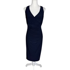 X by Xscape Navy Blue Ruched V-Neck Sheath Cocktail Dress Womens Size 12