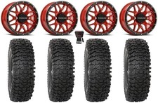 Raceline Krank 14" Wheels Red 27" RC500 Tires Yamaha Viking Wolverine