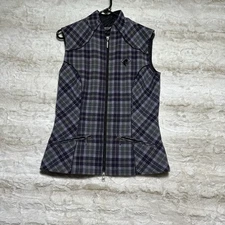 Arista Equestrian Heritage Wool Plaid Vest LG Blue Washable Bit Accent EUC