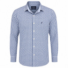 Nautica Button Up Dress Classic Fit Shirt Men's Blue Check XL 17 1/2 34/35