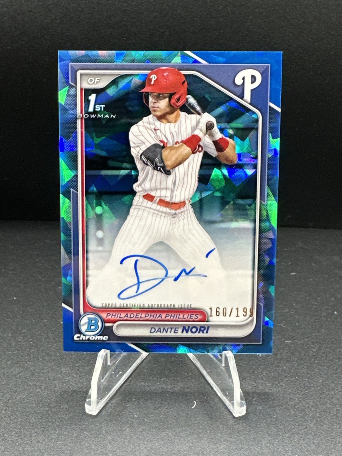 Dante Nori 2024 Bowman Draft Chrome Sapphire 1st Bowman Auto /199! Phillies