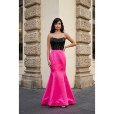 Sherri Hill 32158 Hot Pink Black Beaded Mermaid Prom Gown Dress Strapless