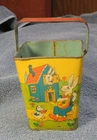 Vintage Childrens tin litho sand pail - Chein & Company -  Bunny Rabbits