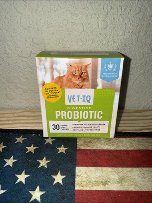 Probiotic Cat Powder Supplement for Digestive Health, 30 Packets Vet Iq Exp 5/26