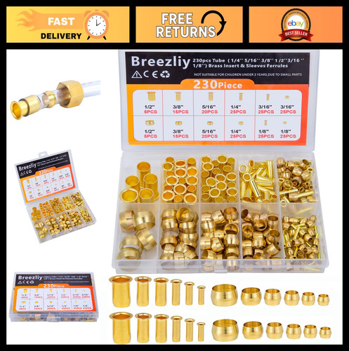 Brass Compression Fittings Assortment Kit - 6 Sizes for Air, Water, Fuel, Oil, G