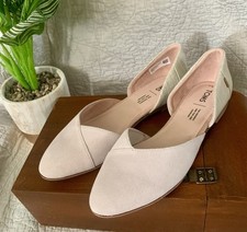 TOMS Julie D’Orsay Cloud Grey Suede Crosshatch Linen Womens 8.5 Flats Slip-On