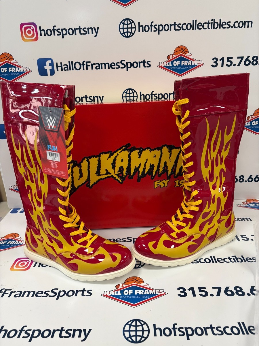 HULK HOGAN WWE LICENSED RED BOOTS WITH FLAMES SIZE 10 NEW W/ BOX
