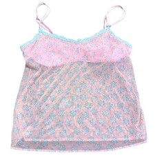 Cosabella Pink Floral Mesh Lace Trim Sheer Romance Sensual Cami Made in IT Sz M