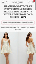 Dessy Collection Strapless Corset Rosette Jacquard Ruffle Mini Ivory/Gold 4