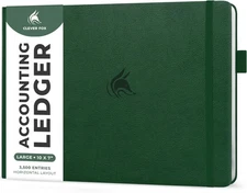 Clever Fox Accounting Ledger Smaller Than A4 (10 x 7''), Dark Green 