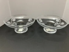 IKEA Votive Tea Light Candle Holder Set of 2 Etched Glass Floral Pedestal New