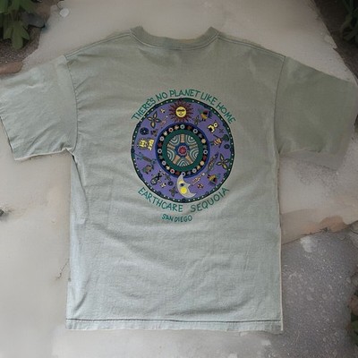 Vintage No Planet Like Home Shirt XL Green 90s Nature Earth Care Sequoia Art