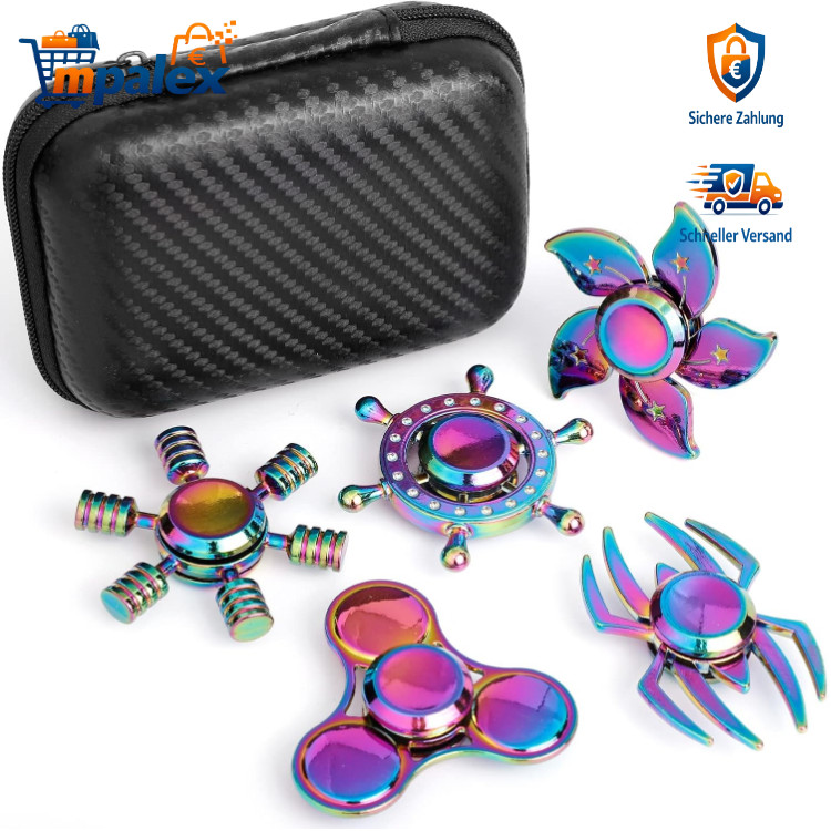Metall Fidget Spinner Regenbogen Design 3 Minuten Dauer 5 Stück Set