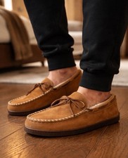 Minnetonka Men's 10 M Pile Fur Lined Moccasin Slipper Tan Shoe New