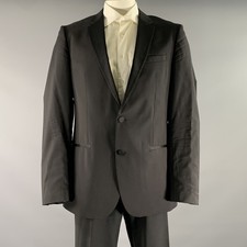 HUGO BOSS Chest Size 44 Black Solid Viscose Notch Lapel 38 34 Tuxedo