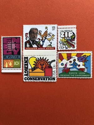Vintage Pop Culture Postage Stamps  Dr Suess  Peter Max, Mod Psychedelic MNH