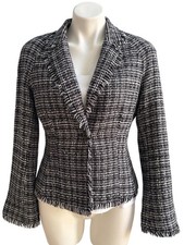 White House Black Market Plaid Tweed Blazer, Black/White Women's Size 10