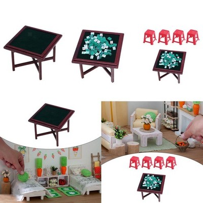 1/12 Miniatur Mahjong Set, Puppenhaus Gaming Tischstühle, DIY Puppenhaus