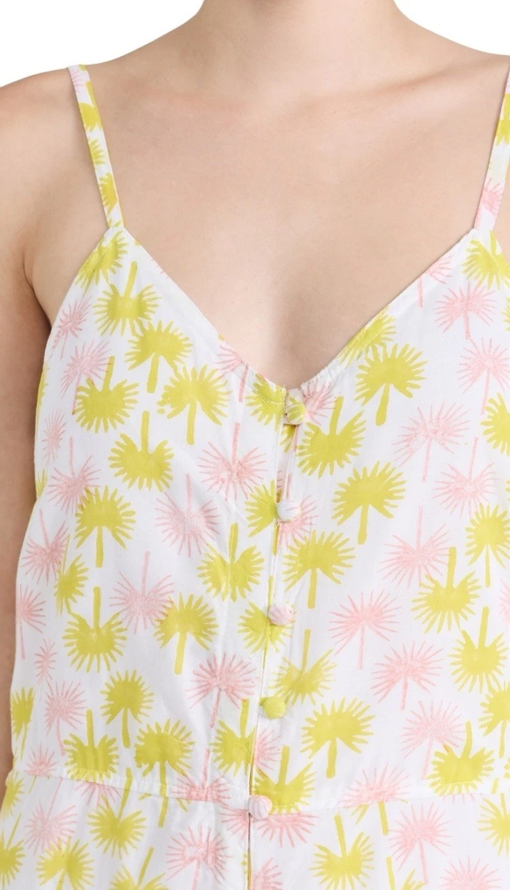 PALM ANGELS Maxi abito Marea Apres Beach nuovo senza etichette con stampa palma ora dorata taglia small $198