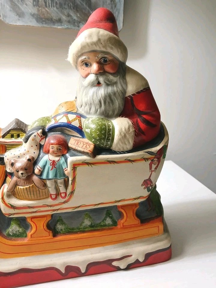 Vaillancourt Folk Art Chalkware LARGE Santa In Sleigh 588 #526 2002 17" RARE - Image 2 of 4