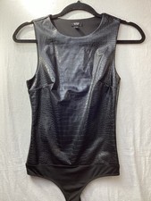 Express Body Contour Faux Leather Crocodile Black Bodysuit Size S