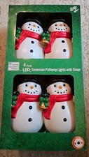 Snowman Pathway LED Lights Christmas Holiday Decoration Battery Timer 4 Pack