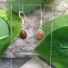 1  Tiger  s Eye Gemstone 925 Silver Plated Handmade Earring Set New 5913