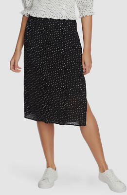 $445 Womens Black Polka Dot High Waist Slit Hem Pencil Midi Skirt  Size