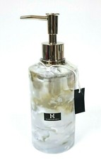 HAMPTON HILL REFLECTIV GREEN,OLIVE MARBLE LOOK PORCELAIN SOAP DISPENSER,SILVER