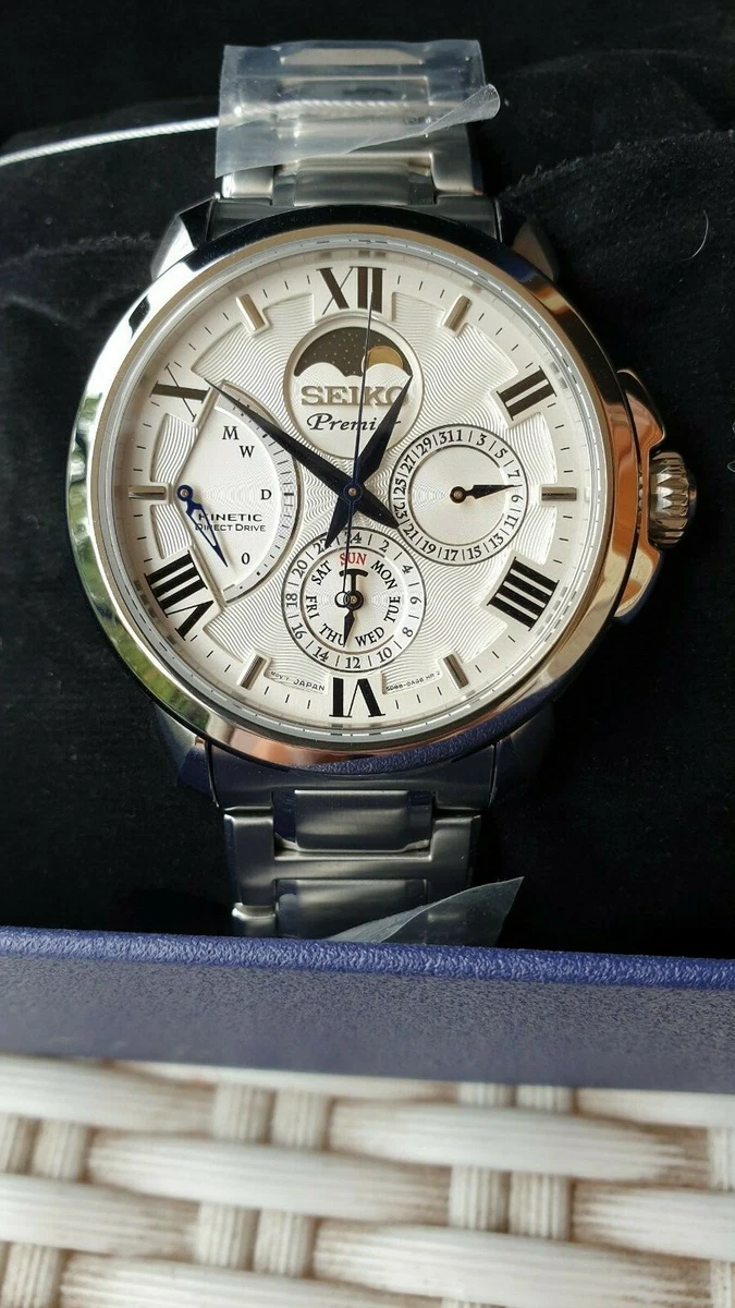 SEIKO Premier SRX015P1 5D88 Kinetic Direct Drive Moon Phase Steel