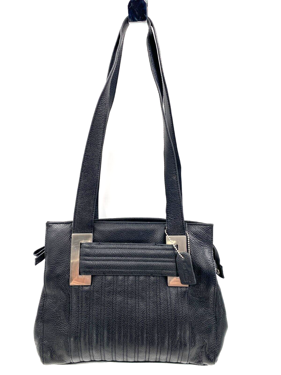 LA DIVA Black Luxury Pebble Leather Double Handles Shoulder Bag