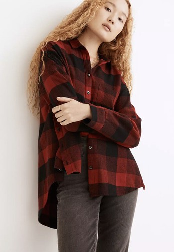 MADEWELL S Plaid Flannel Side-Button 