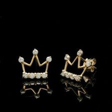 Simulated Diamond Women Crown Stud Earring 14K Yellow Gold Plated 1Ct Round Cut