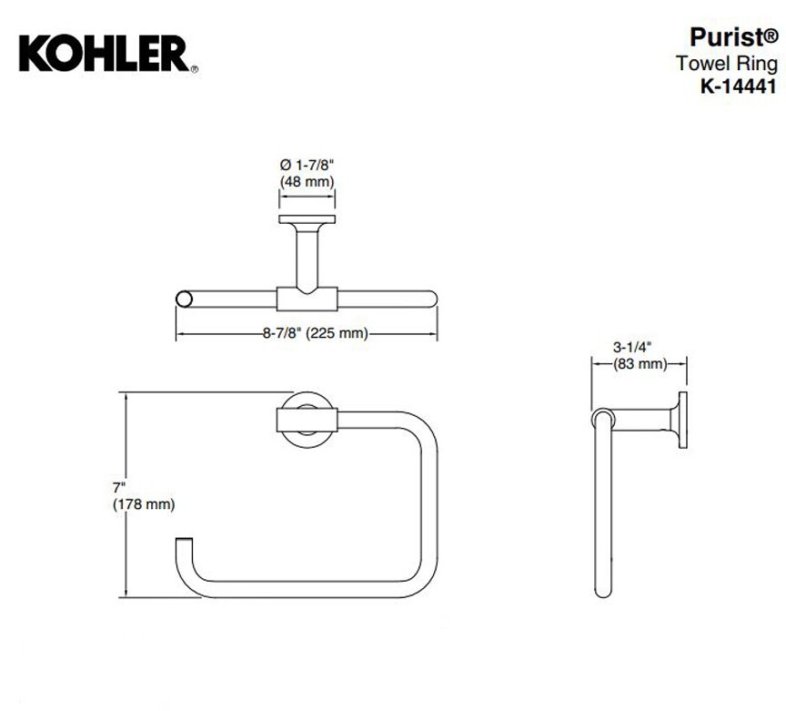 Kohler Purist® Towel Ring K14441SN, Polished Nickel for bathroom or