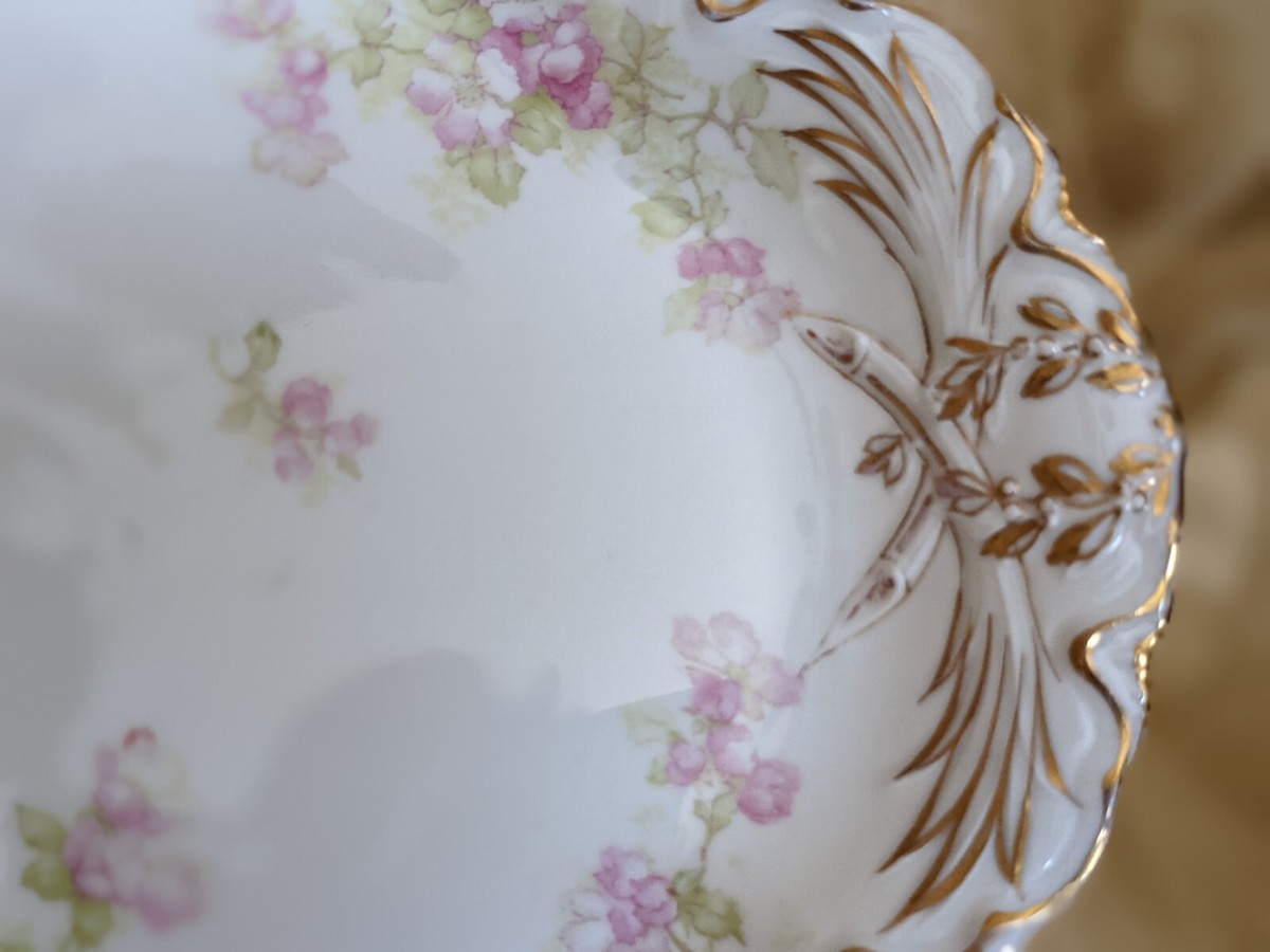 Vintage Haviland Co. France Serving Platter Pink Flowers Gold Trim