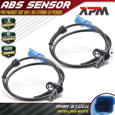 2x ABS Sensor Raddrehzahl Hinten für Peugeot 207 CC 208 I 301 Citroën C3 Picasso