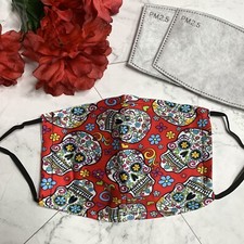 Washable Reusable Sugar Skull Calavera Catrina Face Mouth Mask  2 Filters