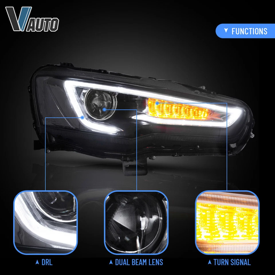 VLAND For 08-17 Mitsubishi Lancer /CJ CF Evo X LED Projector Headlights A Pair - image 2 of 4