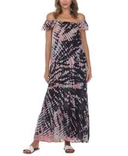 Raviya Women's Black Tie-Dye Maxi Cover-up Dress Swimsuit Color Black Large