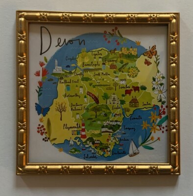Dolls House Miniature 1:12 Scale Map Picture in an 8x8cm Resin Gold Frame