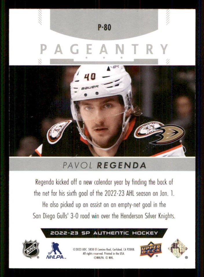 2022-23 SP Authentic Pageantry #P80 Pavol Regenda - Image 2 of 2