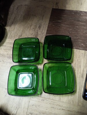 Set Of 4 Vintage Anchor Hocking Charm Forest Green Serving Bowls