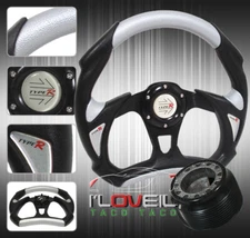 320mm 6 Bolt Mounting Black Silver Steering Wheel + Hub Adapter & Horn Button