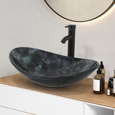 Waschbecken Glas Aufsatzwaschbecken Hand Waschschale Oval Waschtisch Wasserhahn