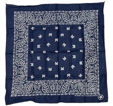 Vintage 90s Bandana Handkerchief Navy Paisley All Cotton Made In USA 90s 21x21