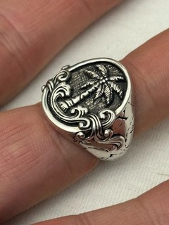 Vtg Men’s Clocks and Colours Marooned sterling silver Palm Tree signet ring 21g