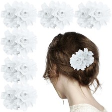 6 Pcs Flower Hair Clips Crystal Hair Barrettes White Floral Hair Clip Rhinest...